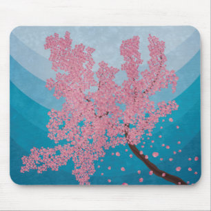 Pink cherry blossom spring illustration mouse mat