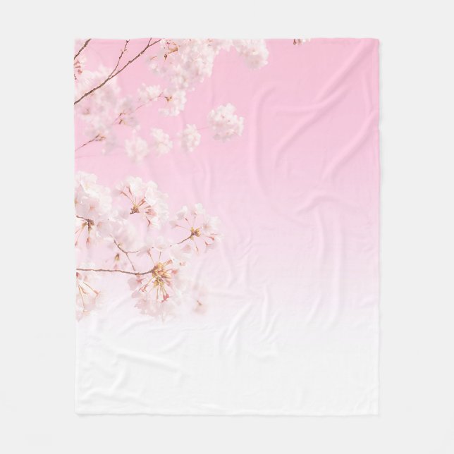 Pink Cherry Blossom Spring Serenity Fleece Blanket (Front)
