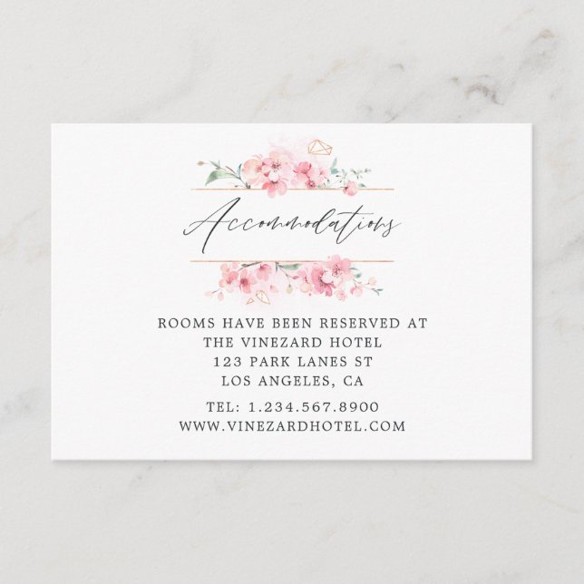 Pink Cherry Blossom Spring Wedding Accommodation Enclosure Card (Front)