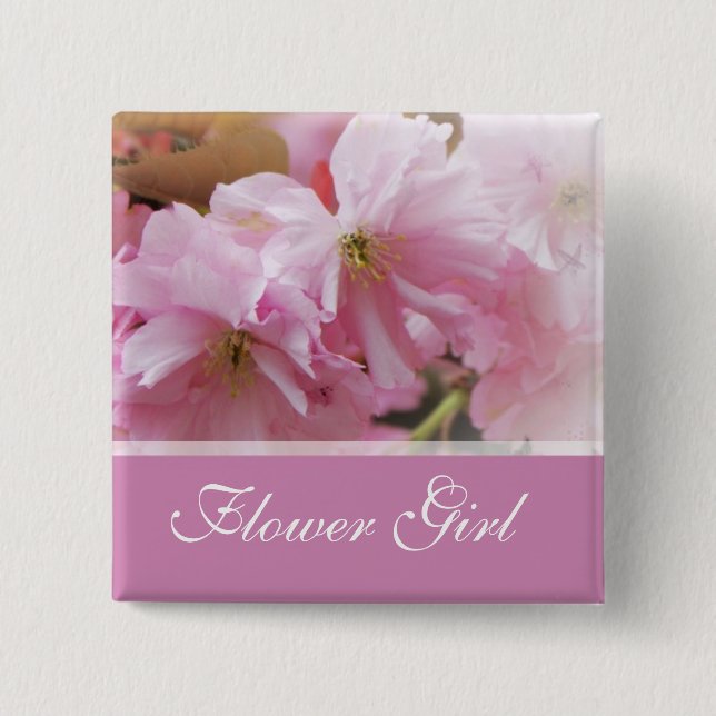 pink cherry blossom  spring wedding flower girl 15 cm square badge (Front)