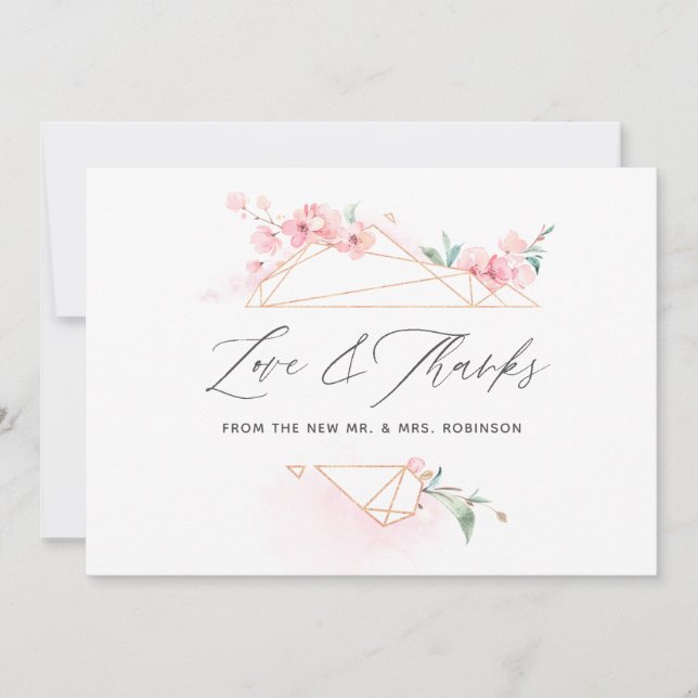 Pink Cherry Blossom Spring Wedding Photo Thank You Card (Front)