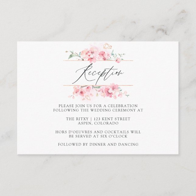 Pink Cherry Blossom Spring Wedding Reception Enclosure Card (Front)