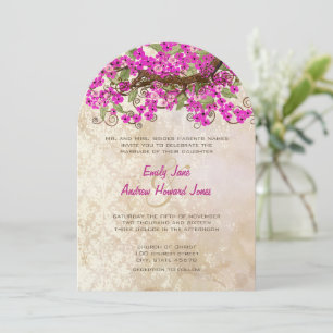 Pink Cherry Blossom Tea Stain Wedding Invites