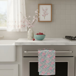 Pink cherry blossom tea towel