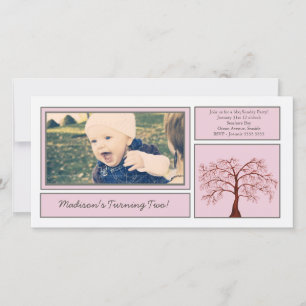 Pink Cherry Blossom Tree Birthday Photo Invite