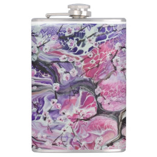 Pink cherry blossom tree hip flask