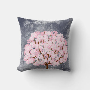 Pink Cherry Blossom Tree Throw Pillow Aesthetic Sp