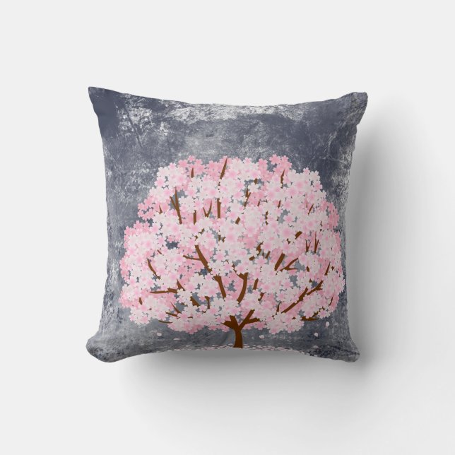 Pink Cherry Blossom Tree Throw Pillow Aesthetic Sp (Front)