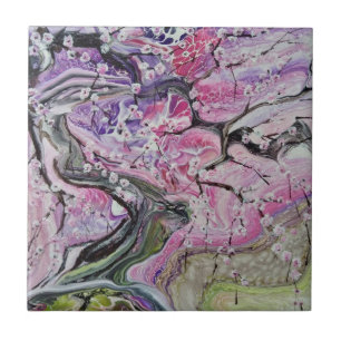 Pink cherry blossom tree tile