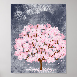 Pink Cherry Blossom Tree Wall Art Poster Aesthetic