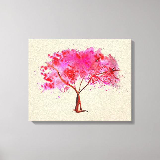 Pink Cherry Blossom tree watercolor Canvas Print (Front)