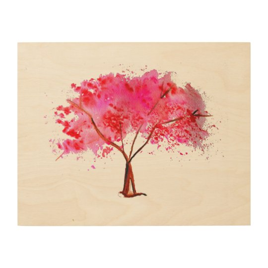 Wallpaper Pink Cherry Blossom Tree Watercolor Wood Wall Art Zazzle Co Uk For Free