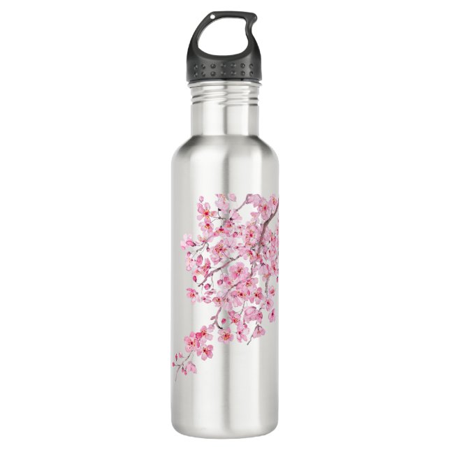 pink cherry blossom watercolor 2020 710 ml water bottle (Front)