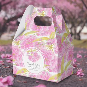 Pink cherry blossom watercolor patterned custom favour box