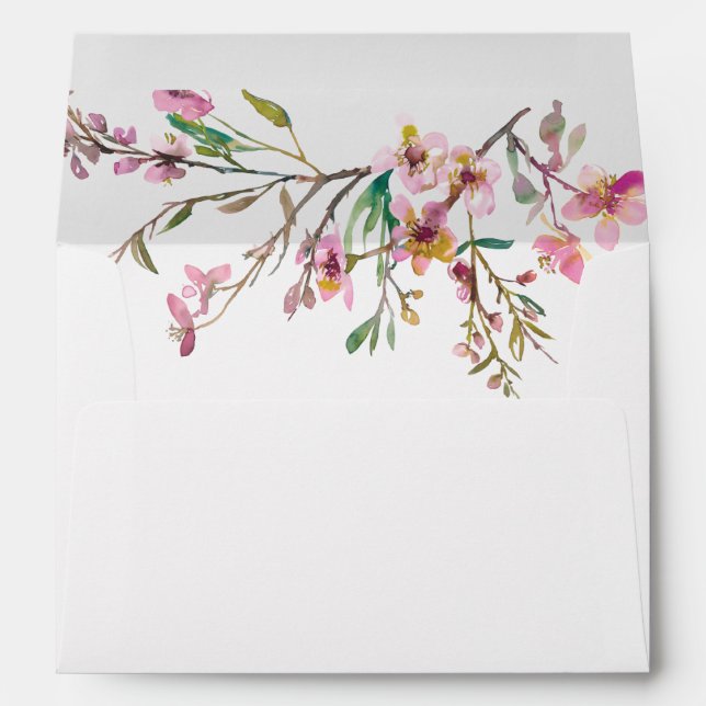 Pink Cherry Blossom Wedding Envelope (Back (Bottom))