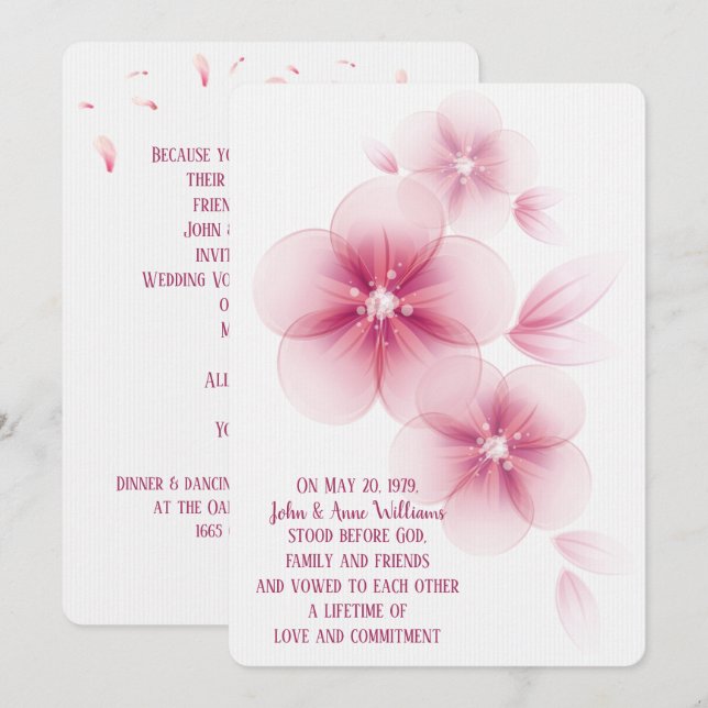 Pink Cherry Blossom Wedding Invitation (Front/Back)