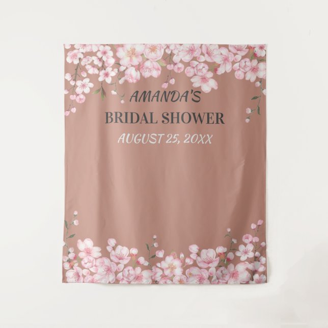 Pink Cherry Blossom Wedding Photo Booth Backdrop Tapestry (Front)