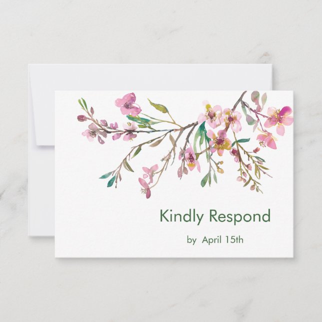 Pink Cherry Blossom Wedding RSVP Card (Front)