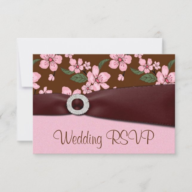 Pink Cherry Blossom Wedding RSVP Invitation Cards (Front)