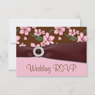 Pink Cherry Blossom Wedding RSVP Invitation Cards