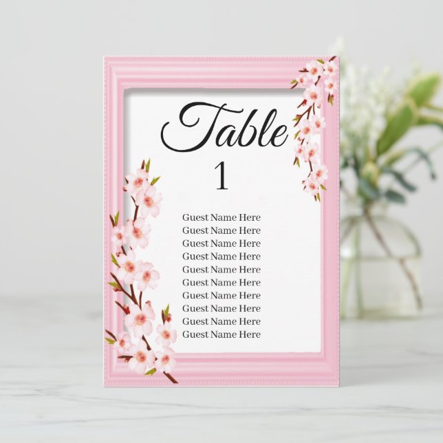Pink Cherry Blossom Wedding Seating Chart Card  (Standing Front)