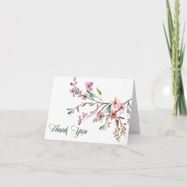 Pink Cherry Blossom Wedding Thank You Card (Front)