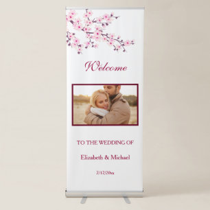 Pink Cherry Blossom Wedding Welcome Photo Retractable Banner