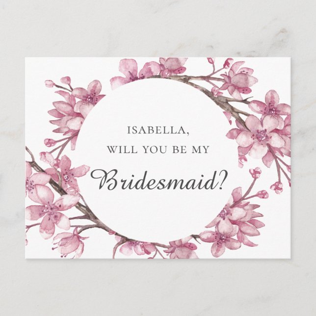 Pink cherry blossom. Will you be my bridesmaid Postcard (Front)