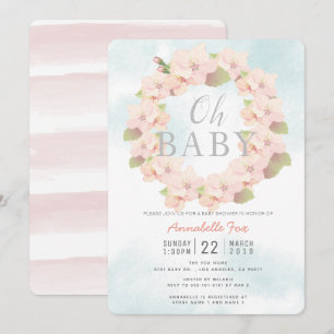 Pink Cherry Blossom Wreath Oh Baby Shower Invitation