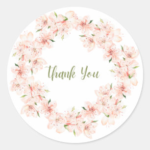 Pink Cherry Blossom Wreath Thank You Sticker