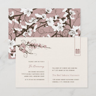 Pink Cherry Blossoms Asian Wedding Reception Invitation