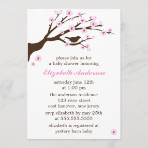 Pink Cherry Blossoms Baby Shower Invitation
