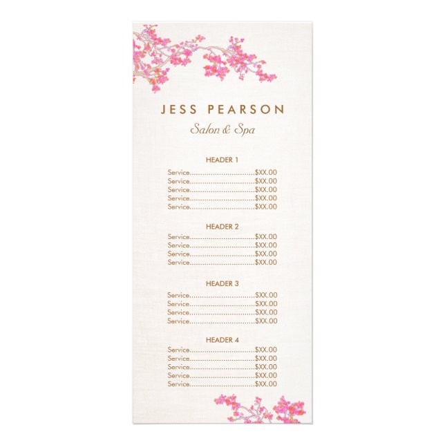 Pink Cherry Blossoms Beauty Salon Price List Menu (Front)