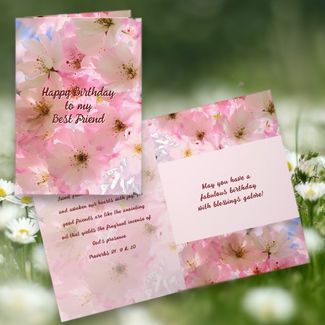 Pink Cherry Blossoms Birthday Blessings Card (Creator Uploaded)