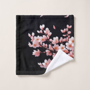Pink Cherry Blossoms Black Bath Towel Set