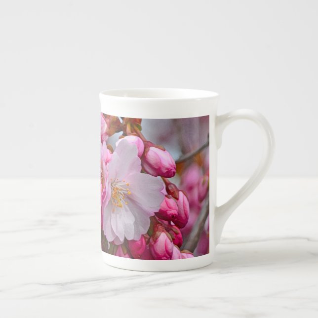 Pink cherry blossoms bone china mug (Right)