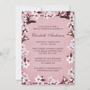 Pink Cherry Blossoms Border Bridal Shower Invitation