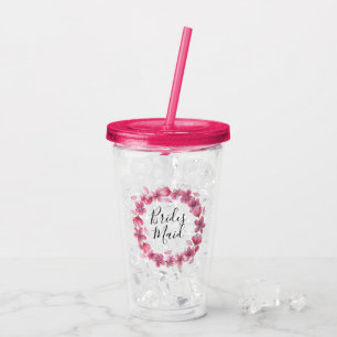 Pink Cherry Blossoms Bridesmaid Acrylic Tumbler