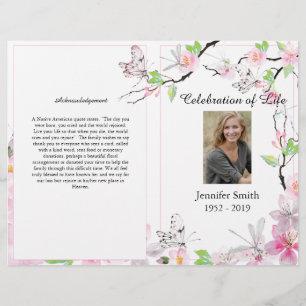 Pink Cherry Blossoms & Butterfly Funeral Program Flyer