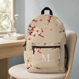 Pink Cherry Blossoms Custom Name Monogram Backpack