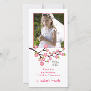Pink Cherry Blossoms, Dove, Religious Photo Card