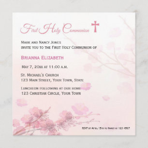 Pink Cherry Blossoms  First Communion Invitation