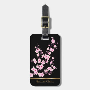 Pink Cherry Blossoms Floral Black Customisable Lug Luggage Tag