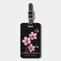 Pink Cherry Blossoms Floral Black Customisable Lug