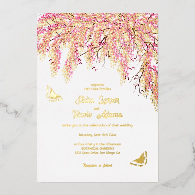 Pink Cherry Blossoms Floral Shower Wedding (Front)