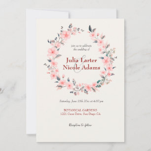 Pink Cherry Blossoms Floral Shower Wedding Invitation