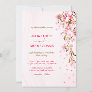 Pink Cherry Blossoms Floral Shower Wedding Invitation