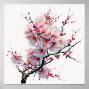 Pink Cherry Blossoms Flower Art Print Poster
