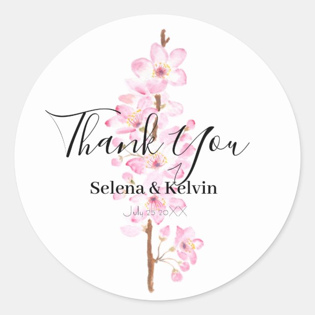 Pink Cherry blossoms   flower round sticker  (Front)