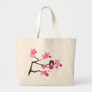Pink Cherry Blossoms Flowers Love Birds Tote Bag